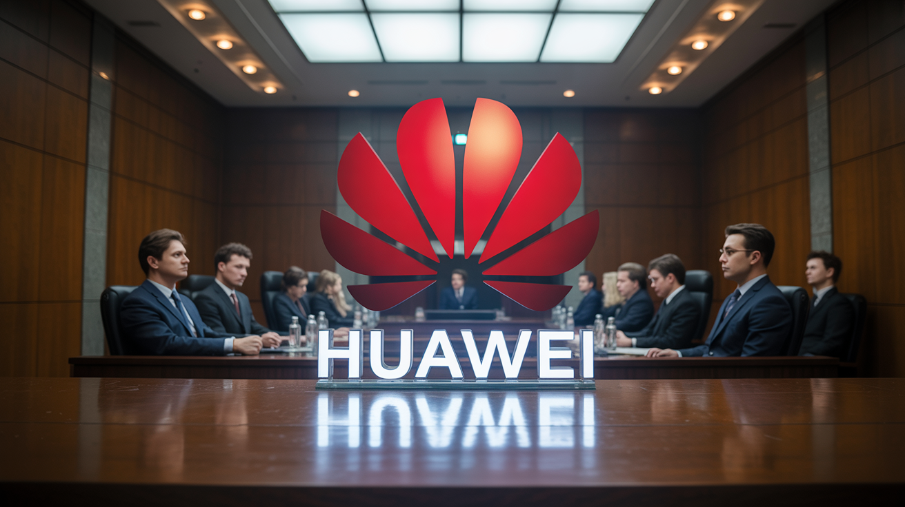 Logo da Huawei em tribunal