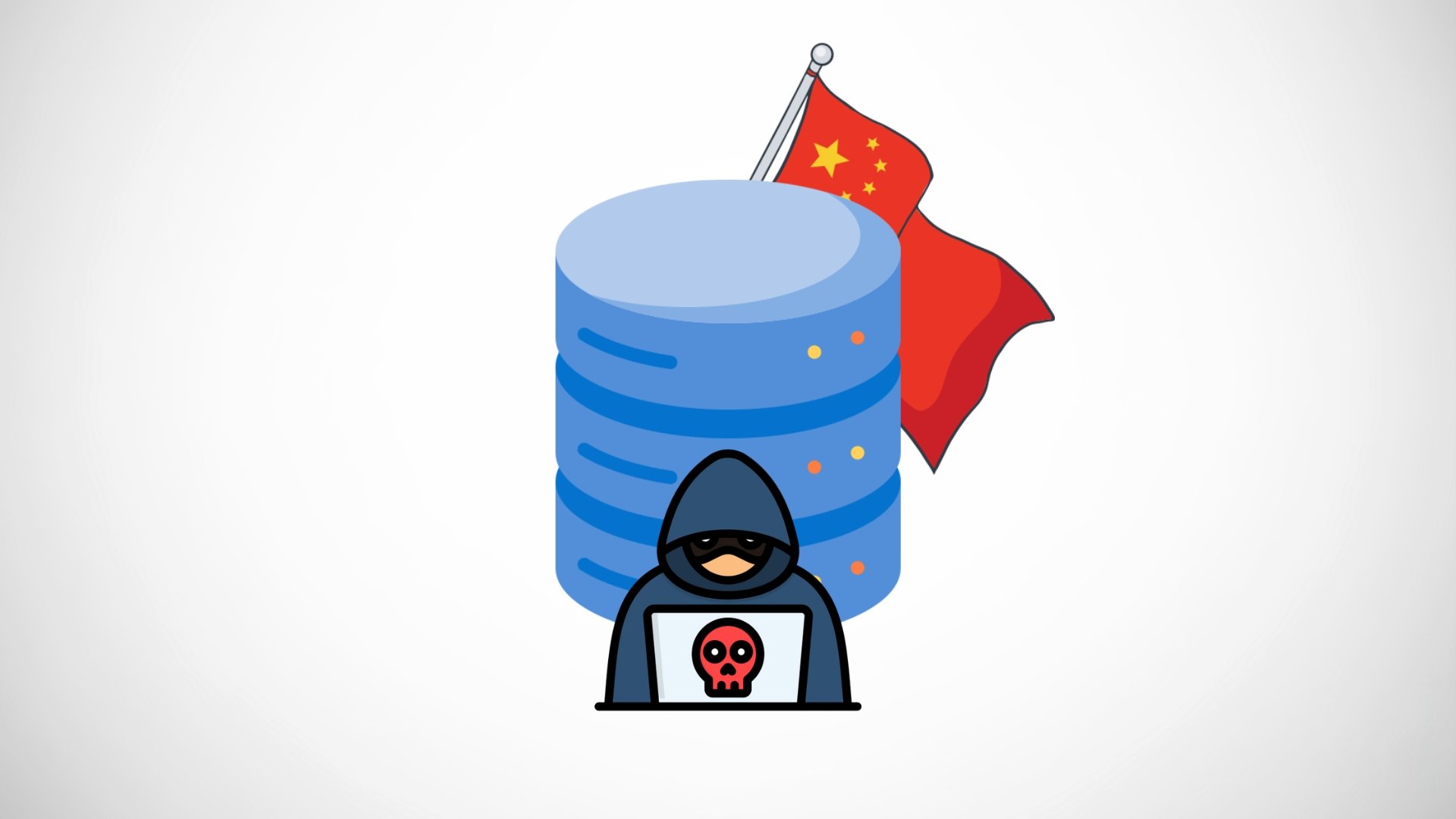 hacker em servidor usado com bandeira da China de fundo