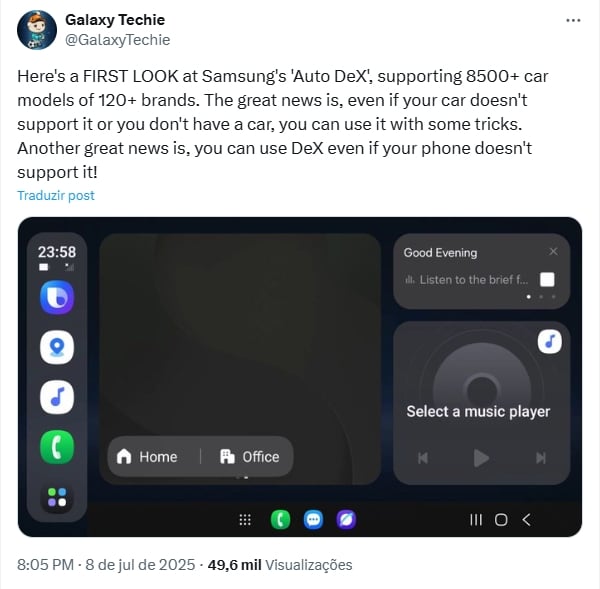 imagem da nova interface samsung auto DeX