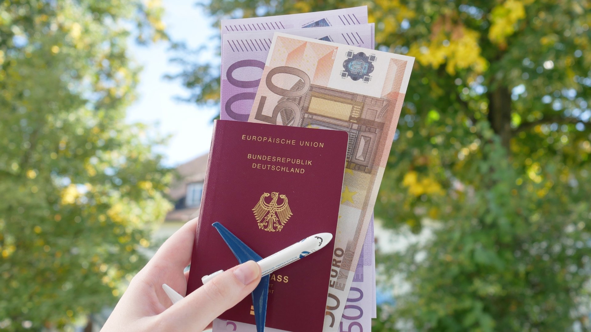 Passaporte com dinheiro de fundo