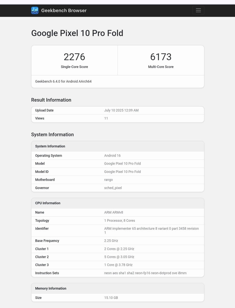 detalhes do teste de benchmark