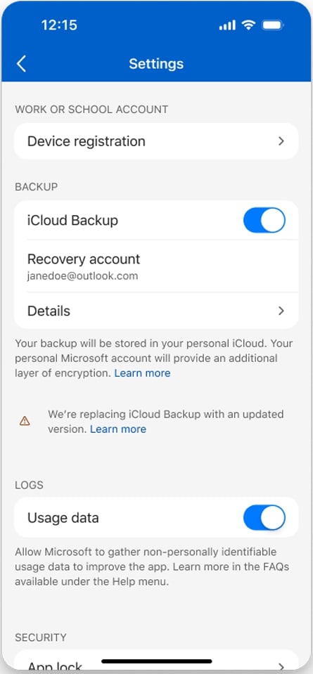 Microsoft autenticador com ligação ao iCloud da Apple