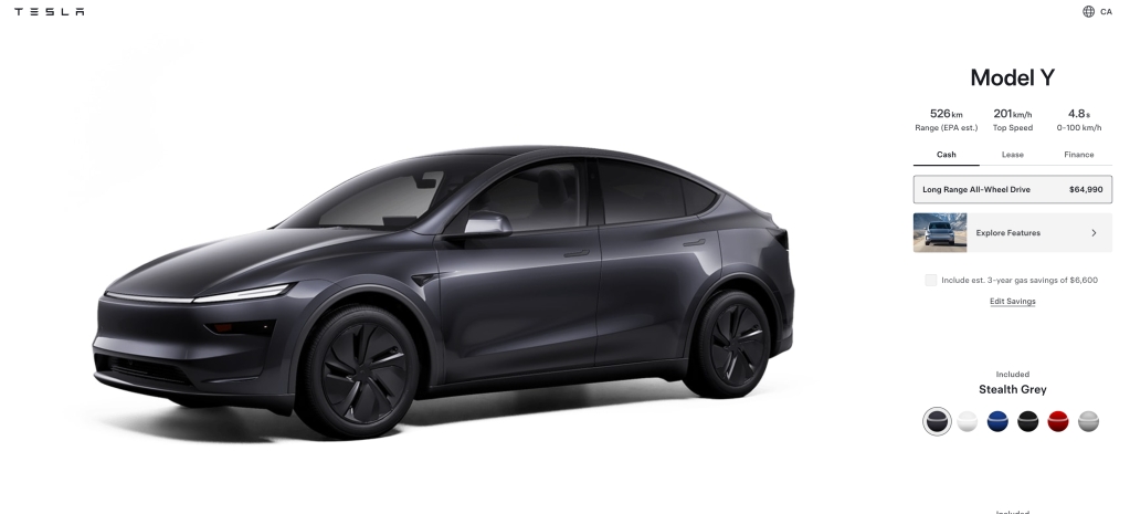 venda do tesla no canadá com preço mais baixo