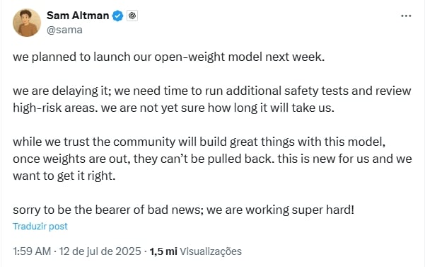 mensagem de Sam Altman