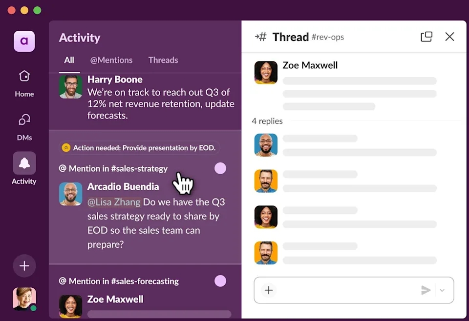 nova atividade com ia do slack