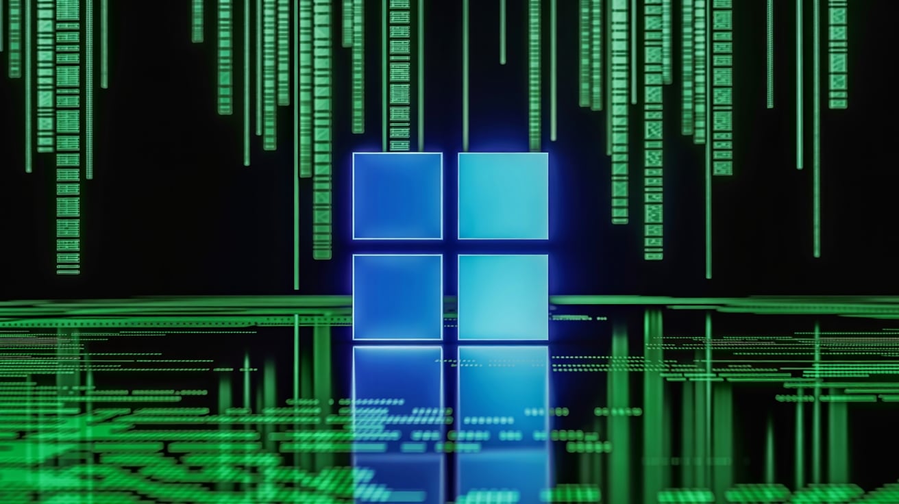 Windows 11 em fundo matrix