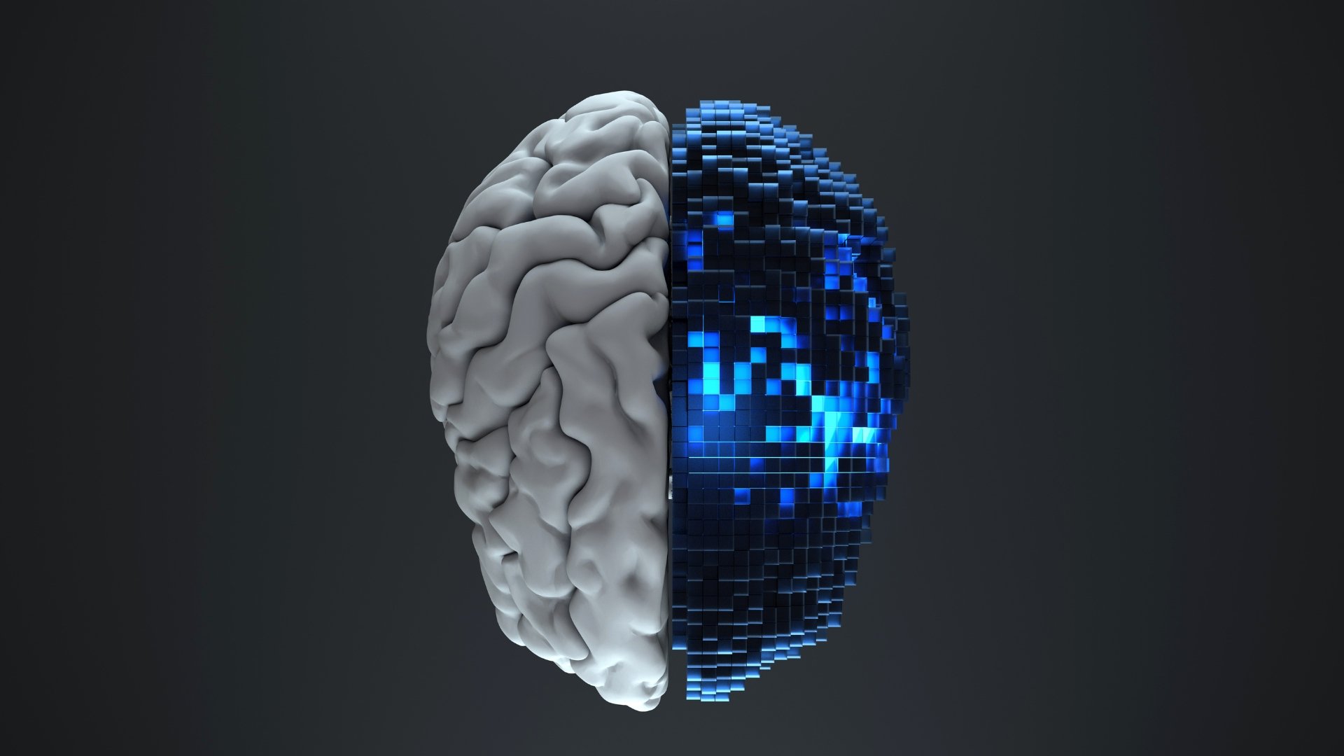Inteligência Artificial em formato de cérebro humano e digital