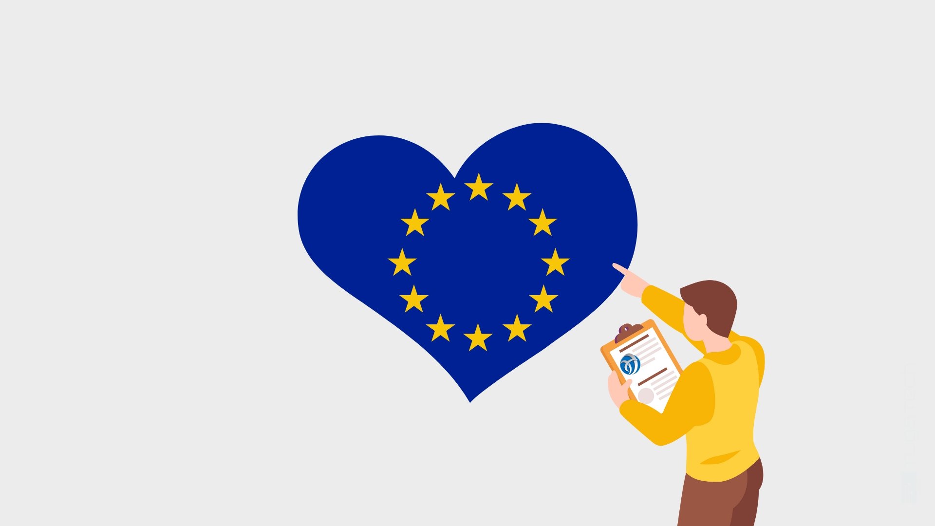 Coração com o simbolo da União Europeia e uma pessoa a apontar para ele