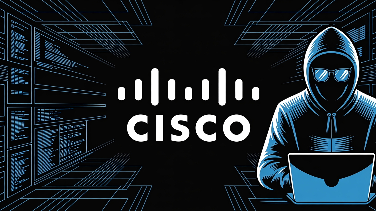 Cisco com hacker em frente do logo