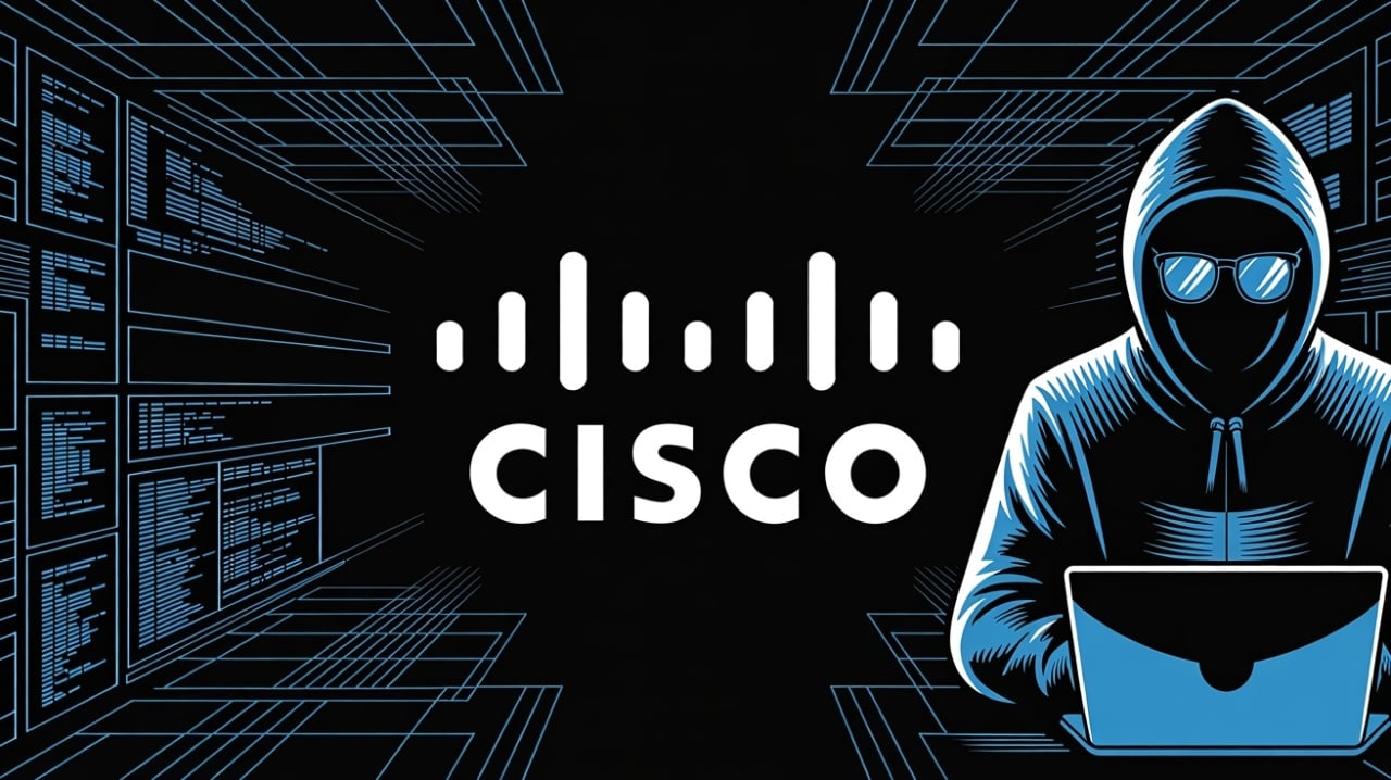 Cisco com hacker em frente do logo