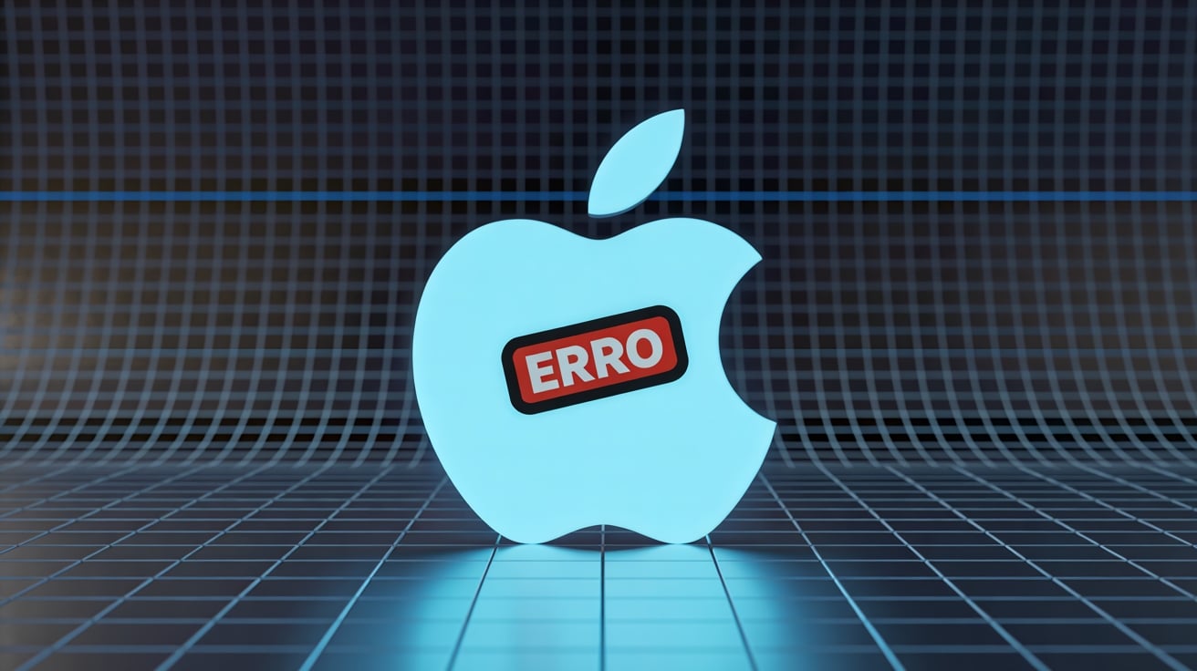 Apple logo com sticker de erro