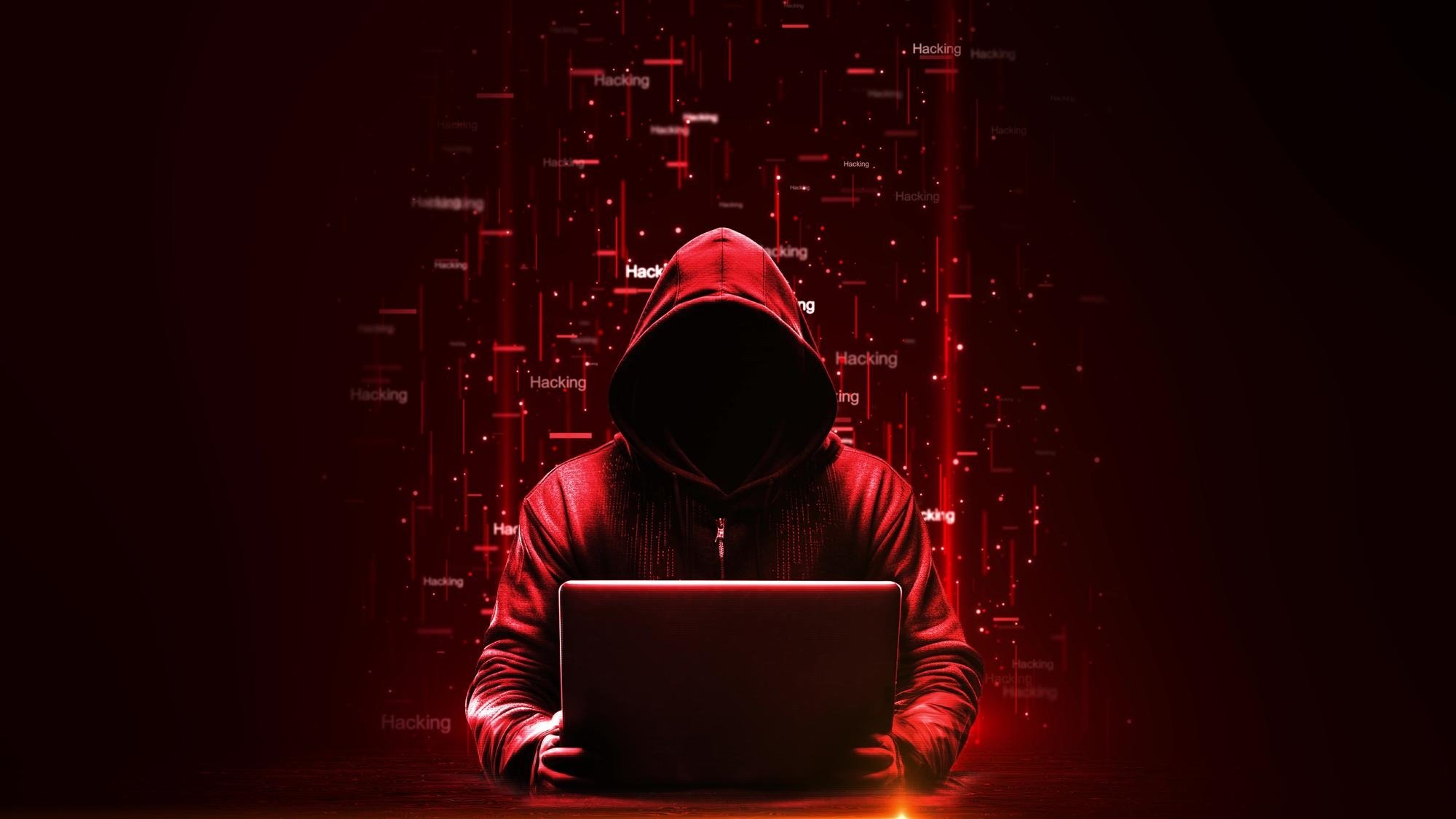 hacker em fundo vermelho
