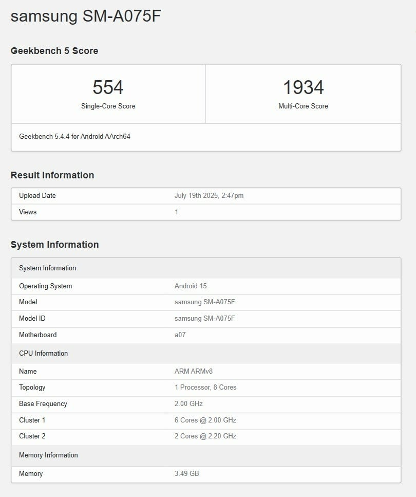 detalhes do novo dispositivo da Samsung
