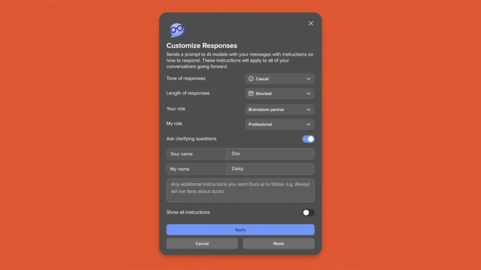 Personalização de respostas no Duck AI
