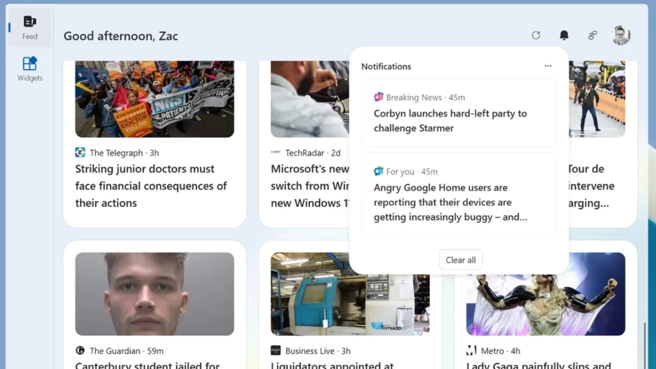 sistema de notificações para notícias dos widgets do windows 11