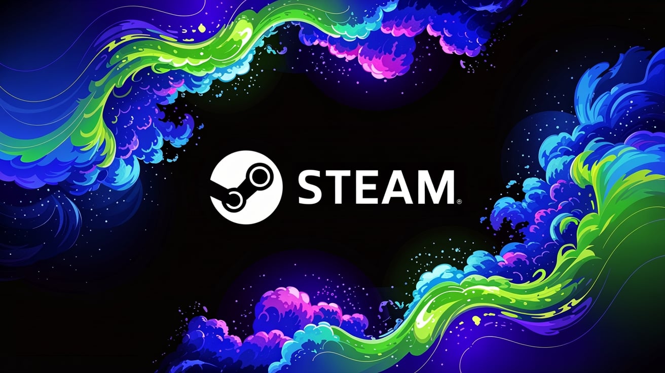 Steam logo em fundo colorido
