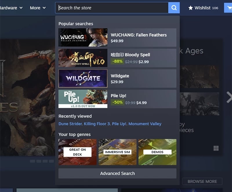 detalhes da nova página da steam