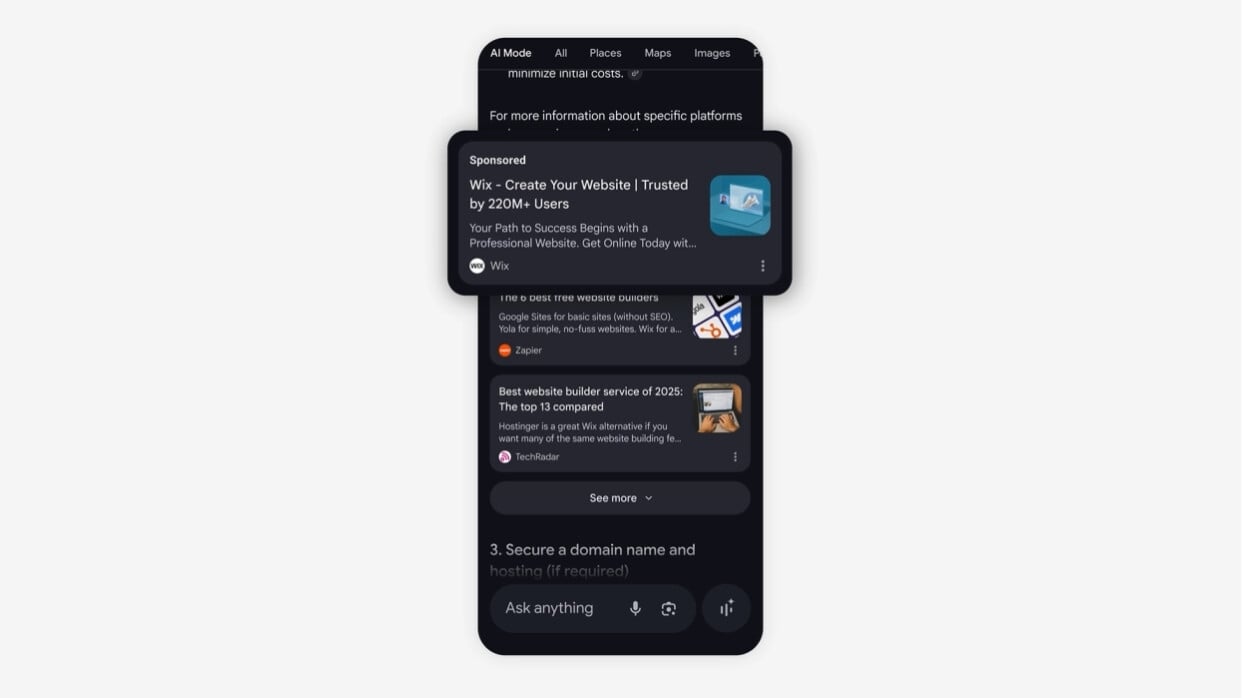 Google AI Mode com publicidade