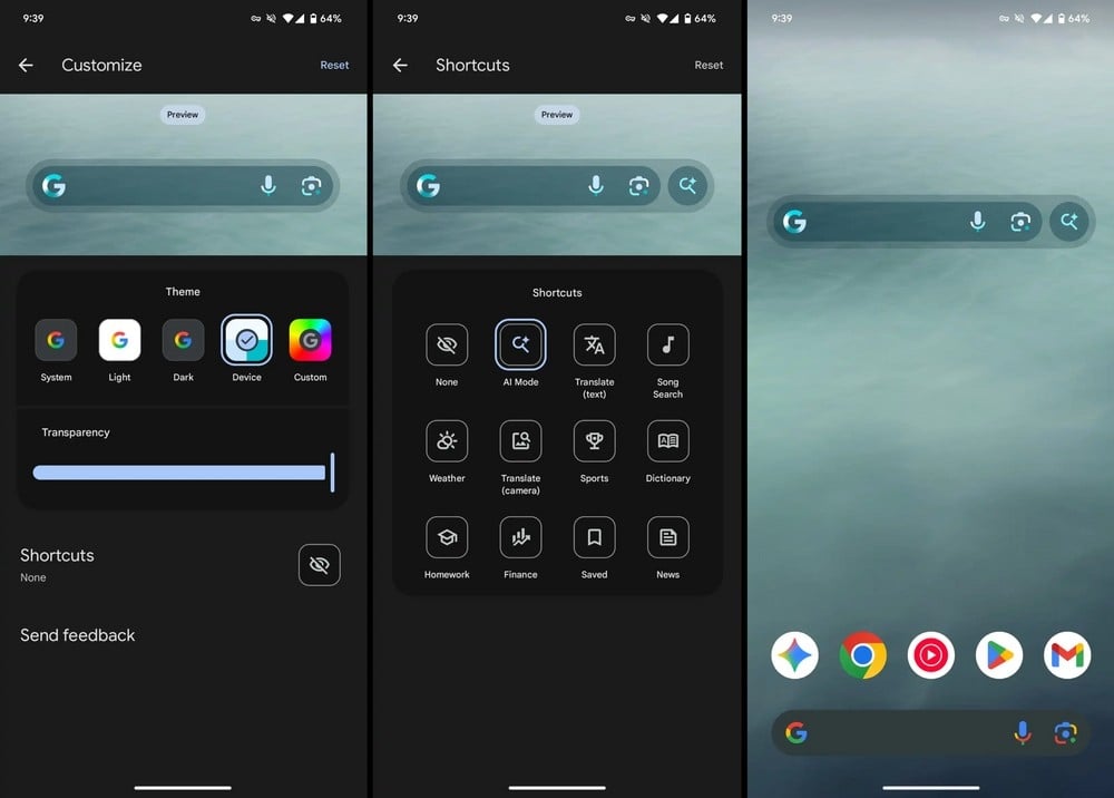 AI mode no widget do Google