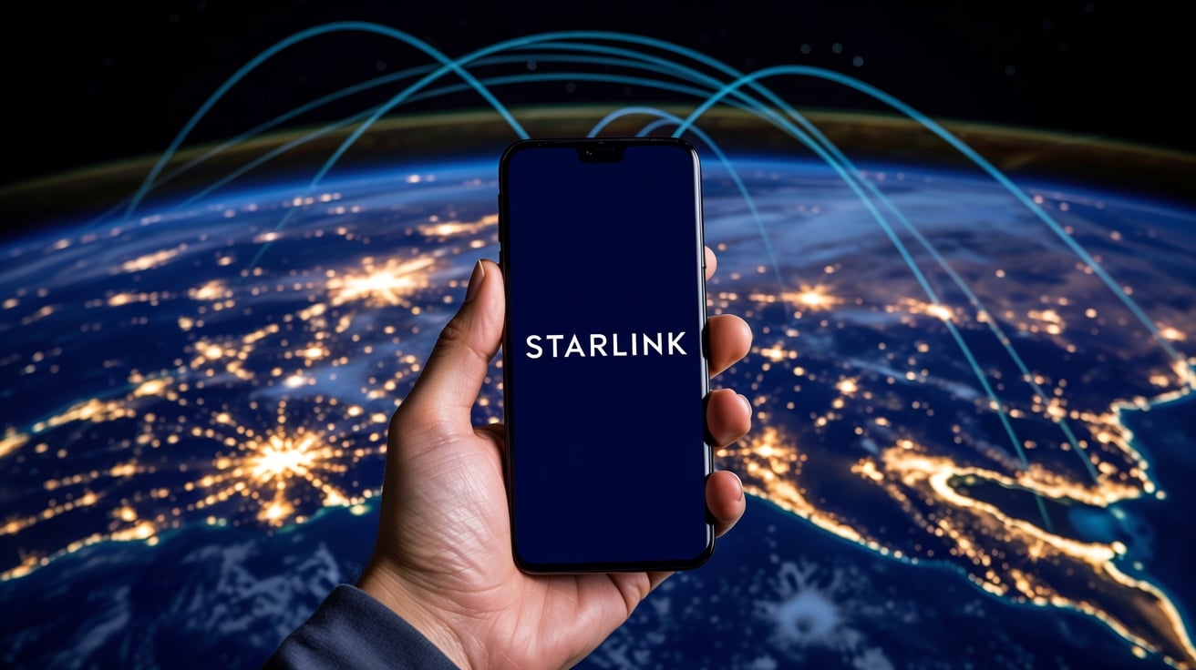 Starlink em smartphone com fundo da terra