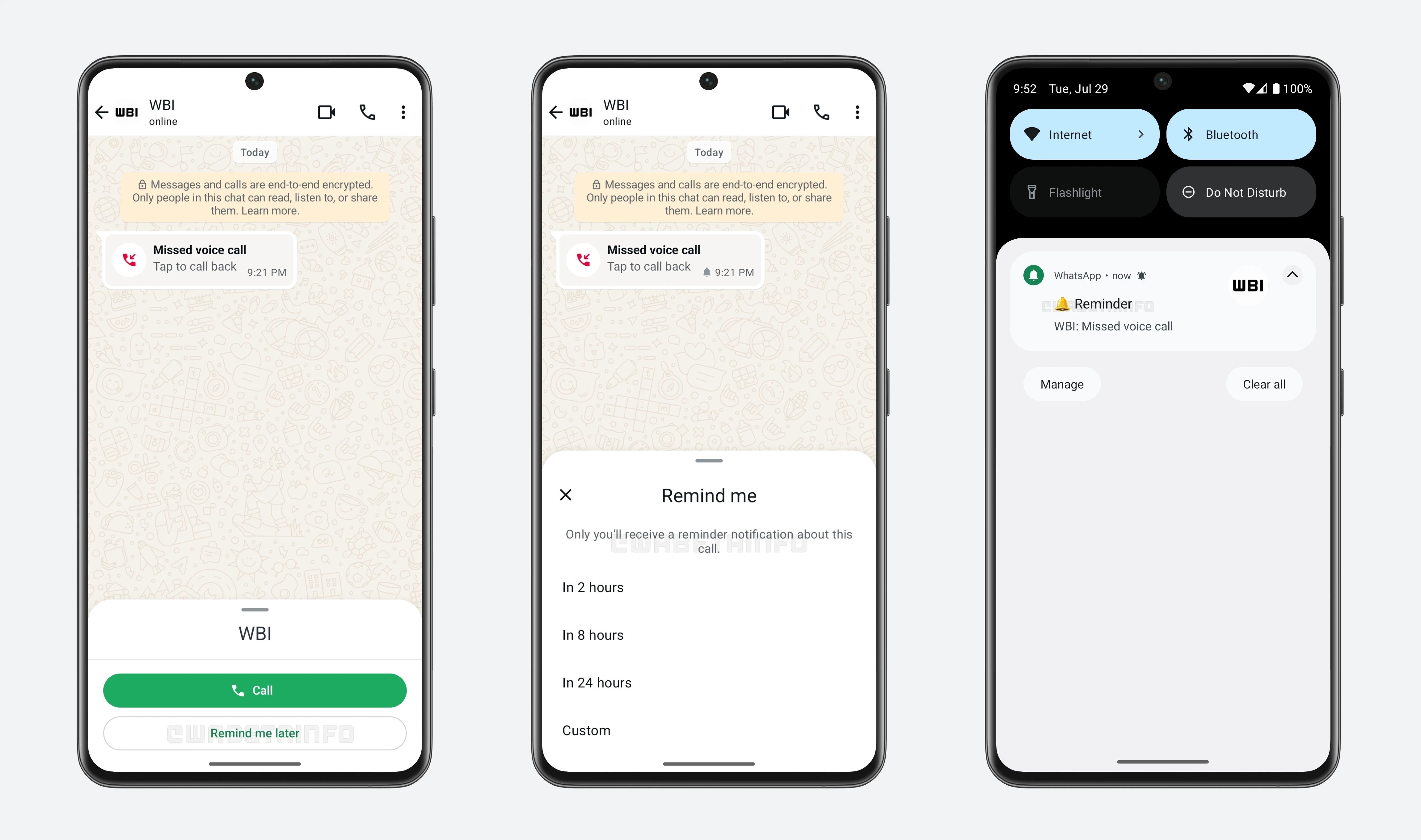 detalhes das notificações para chamadas