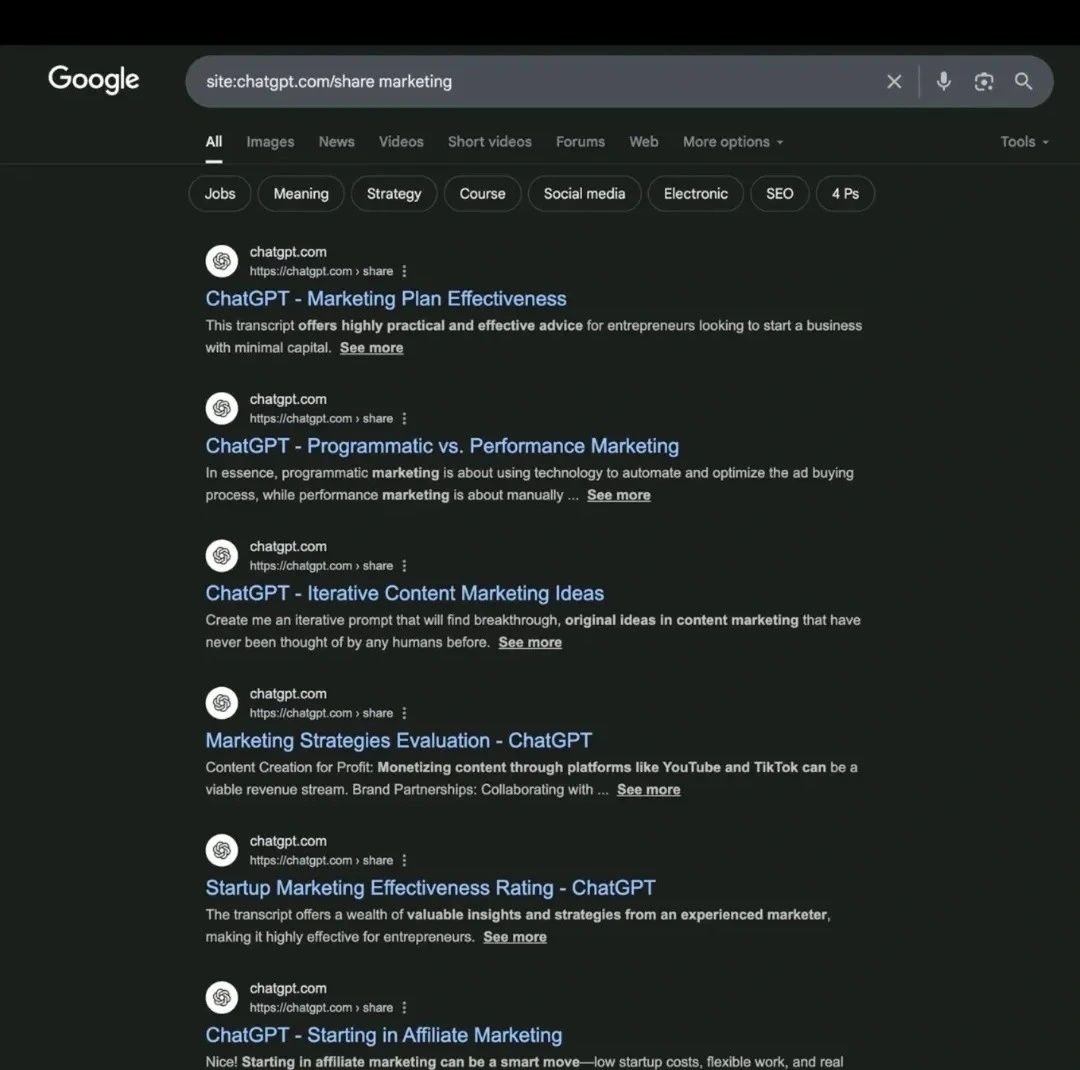 mensagens arquivadas na pesquisa do Google para o ChatGPT