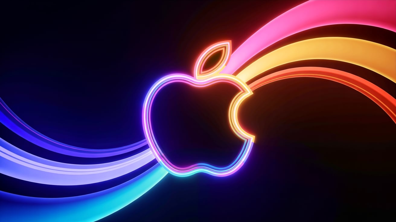 Apple logo envolto em neon