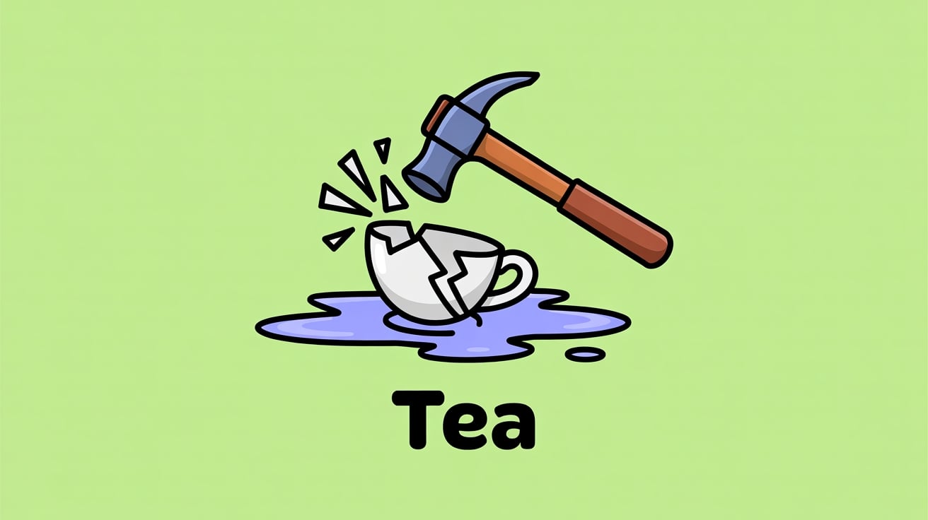 Tea aplicação em caneca partida com martelo