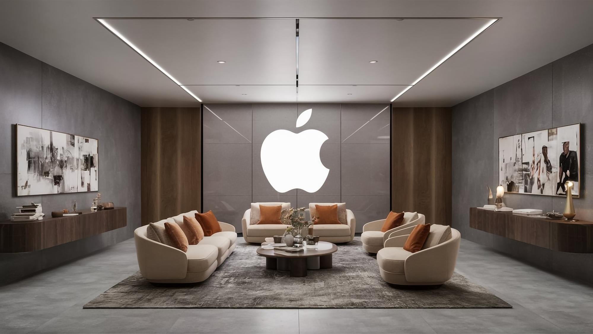 Logo da Apple em destaque numa sala