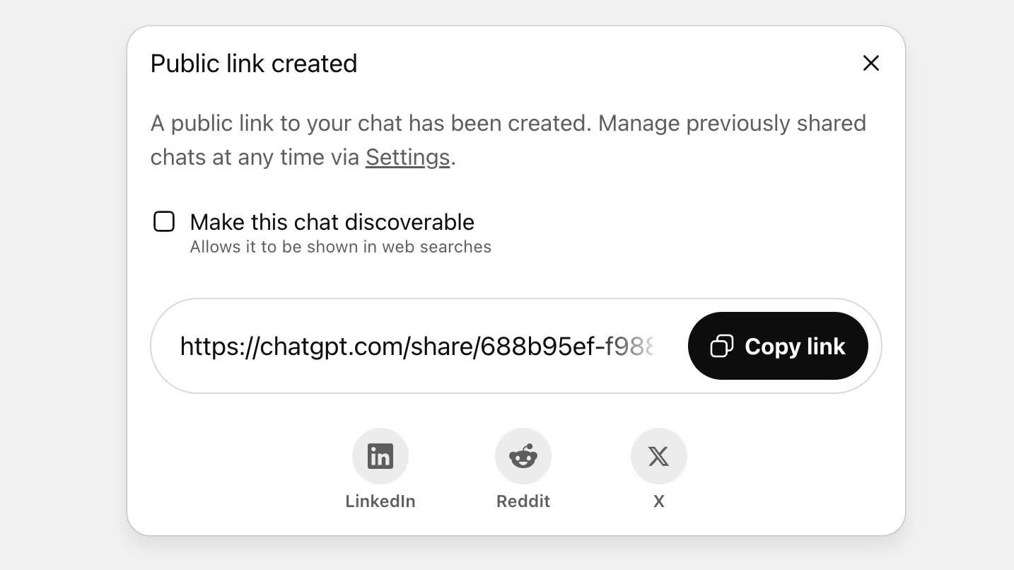 sistema de partilha de links do ChatGPT