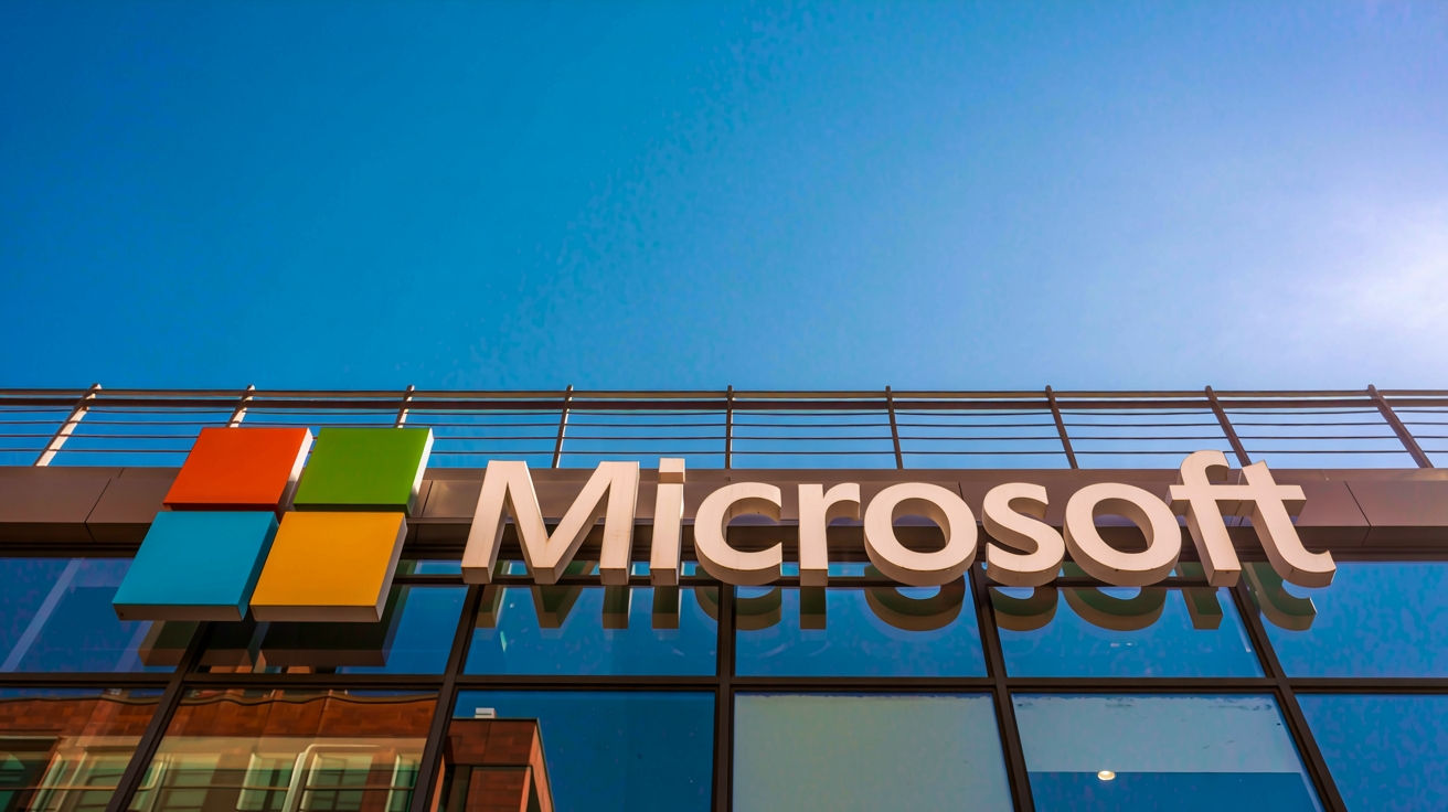 Logo da Microsoft em edifício
