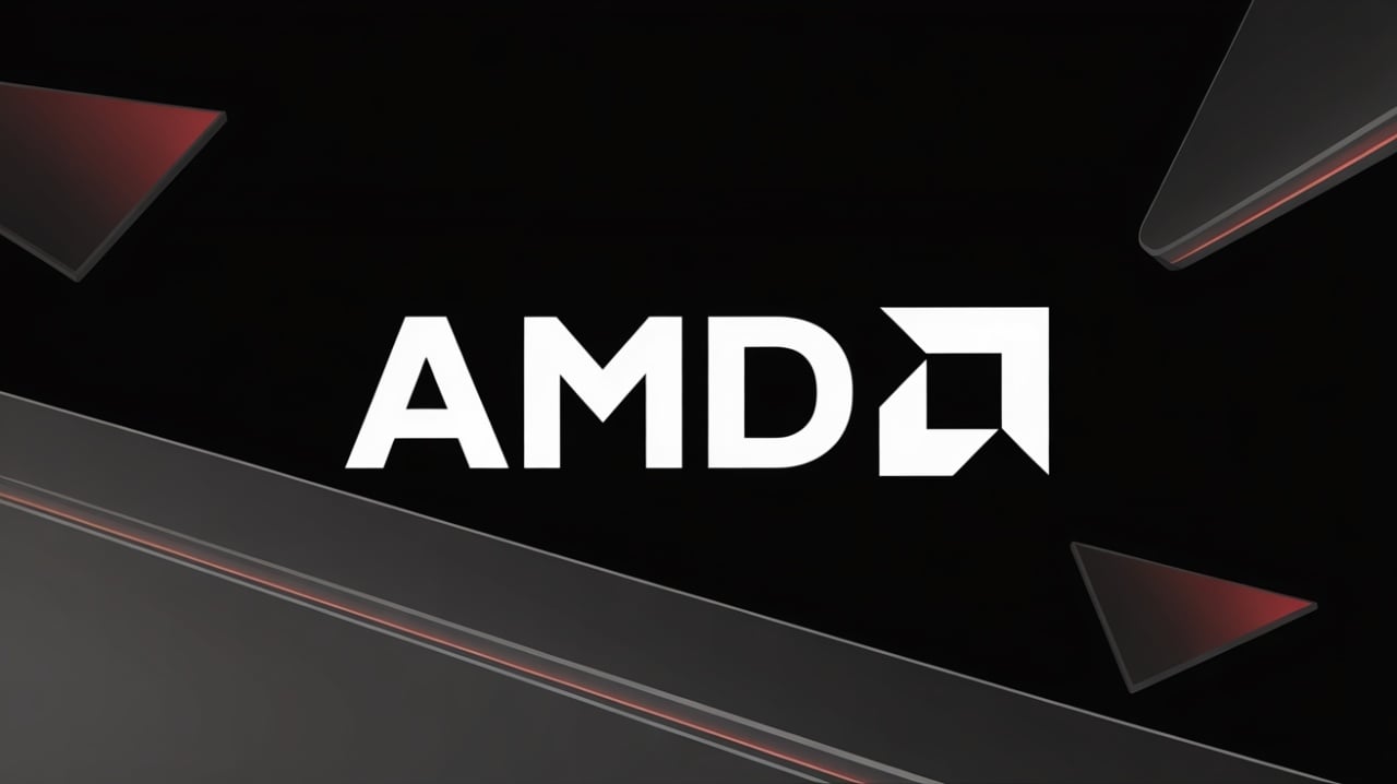 AMD logo em fundo abstrato