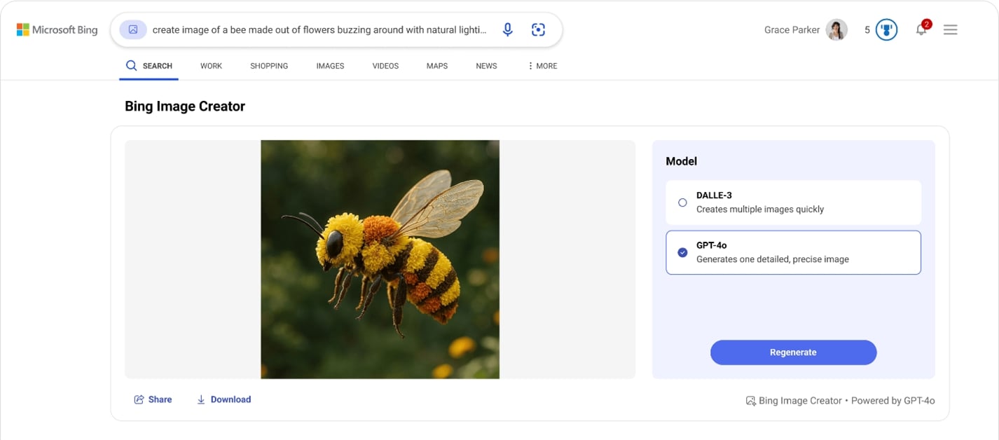 Criador de imagens no Bing com GPT-4o
