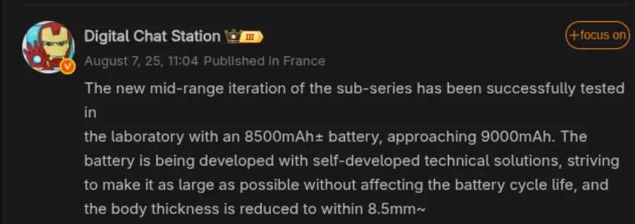 mensagem do leaker sobre dispositivo da Redmi com bateria nova