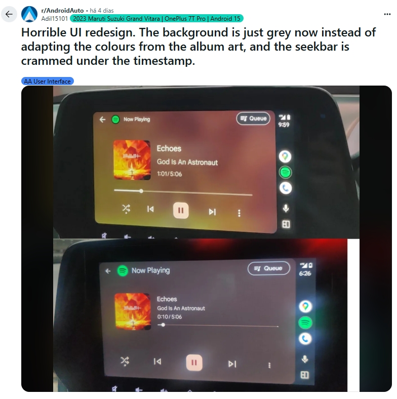 críticas à nova interface do Android Auto