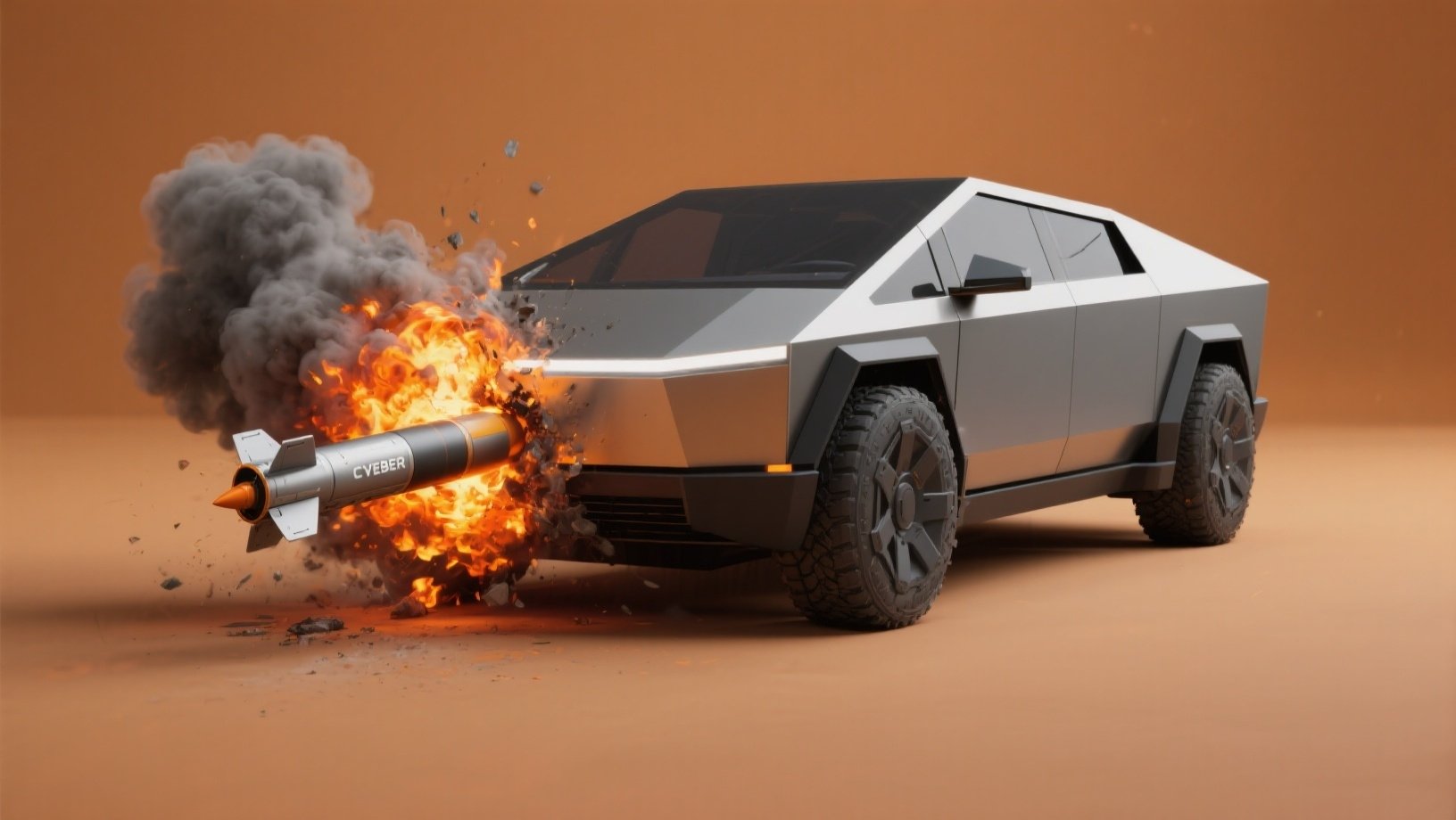 Tesla Cybertruck a ser atingido por missel