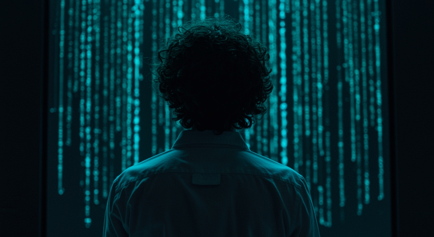 Pessoa em frente de código digital