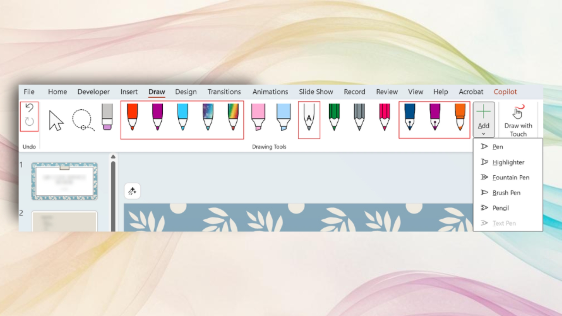 Ferramentas de desenho para documentos do office