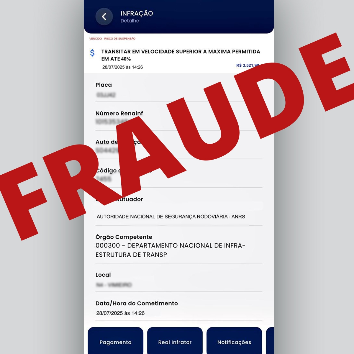 mensagem falsa da ANSR