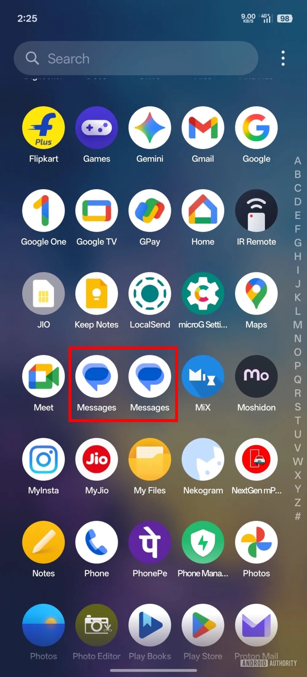 aplicações de mensagens duplicadas da google