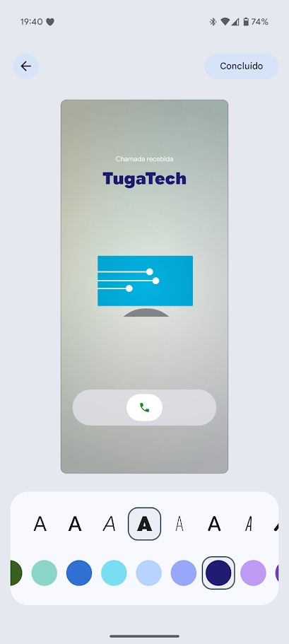 ajuste de ecrã para chamada