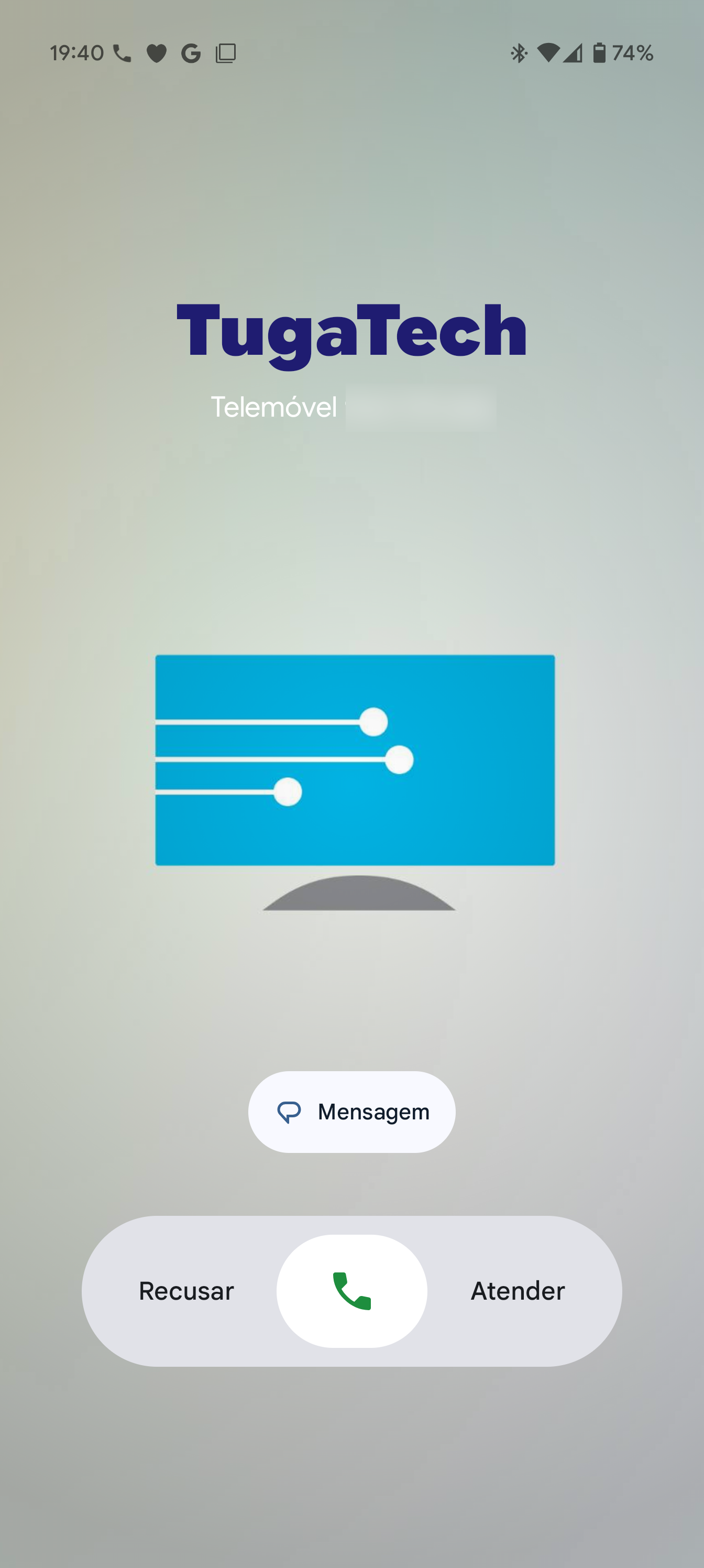 ecrã de chamada da aplicação da google