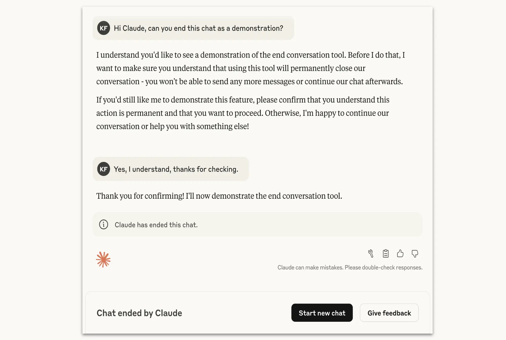 exemplo de conversa terminada no Claude