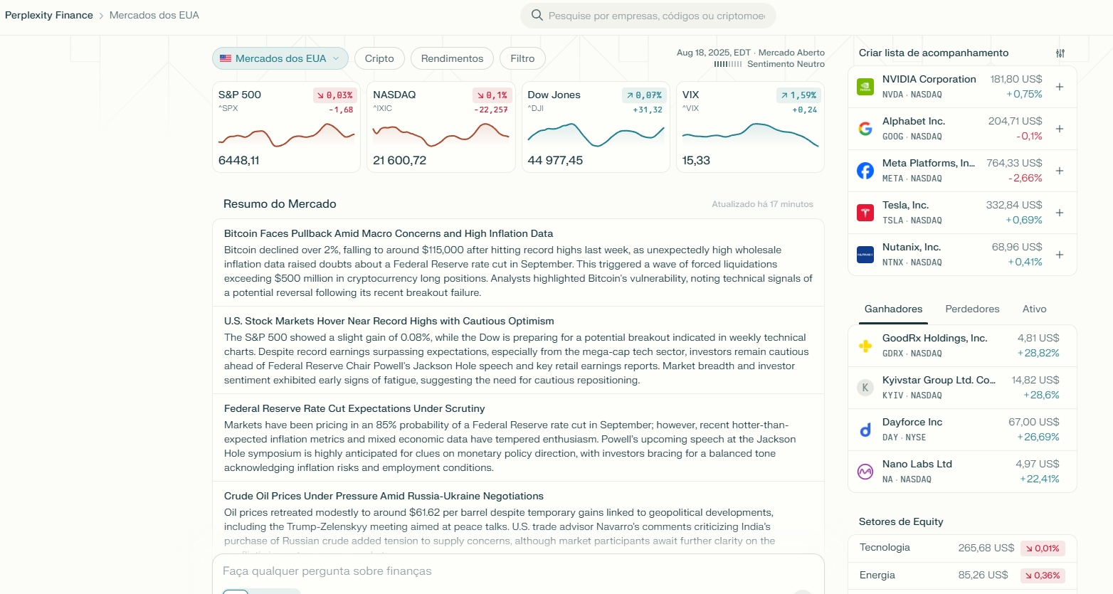 novo site do perplexity finaças