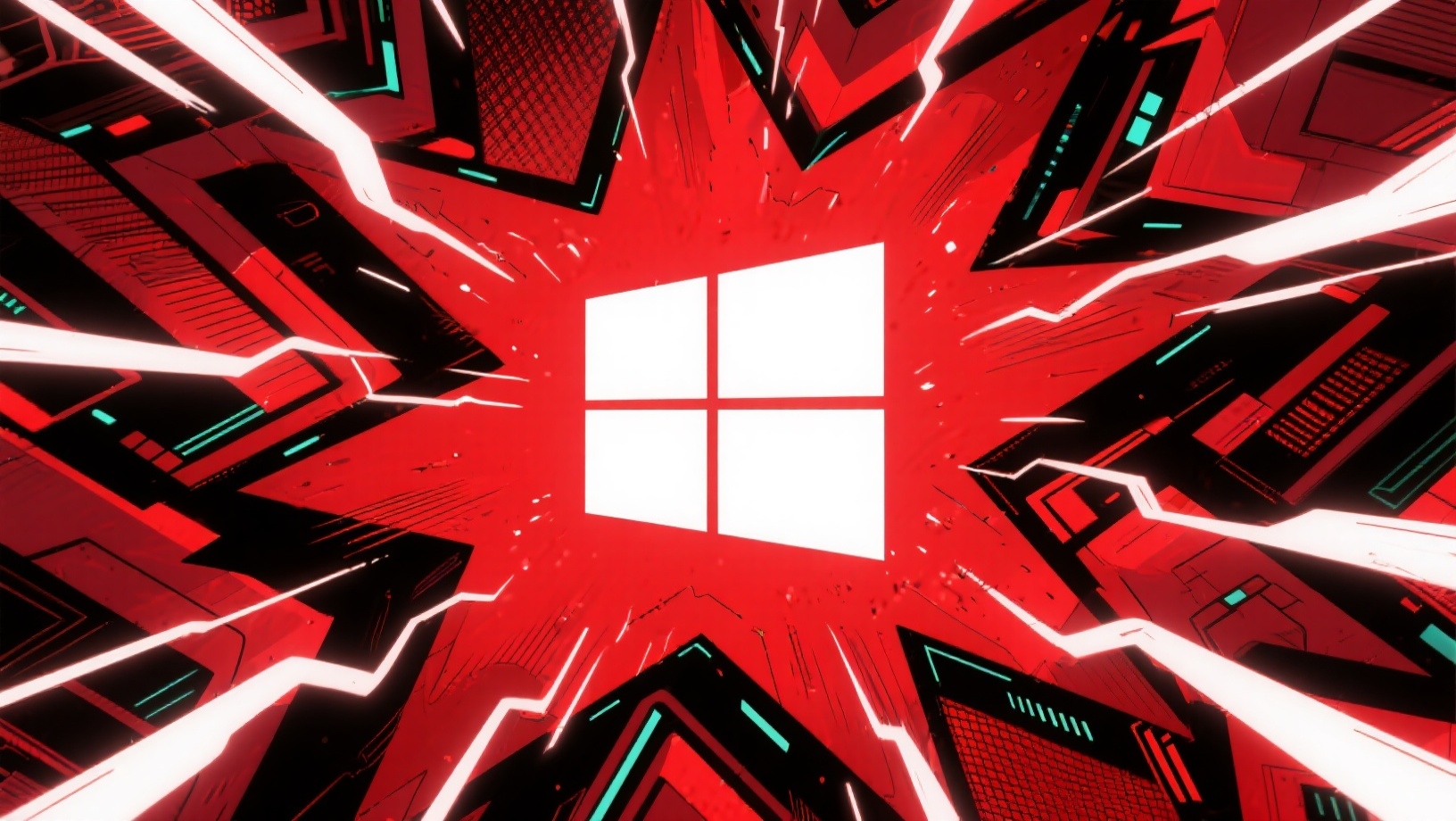 Windows logo em fundo vermelho elétrico