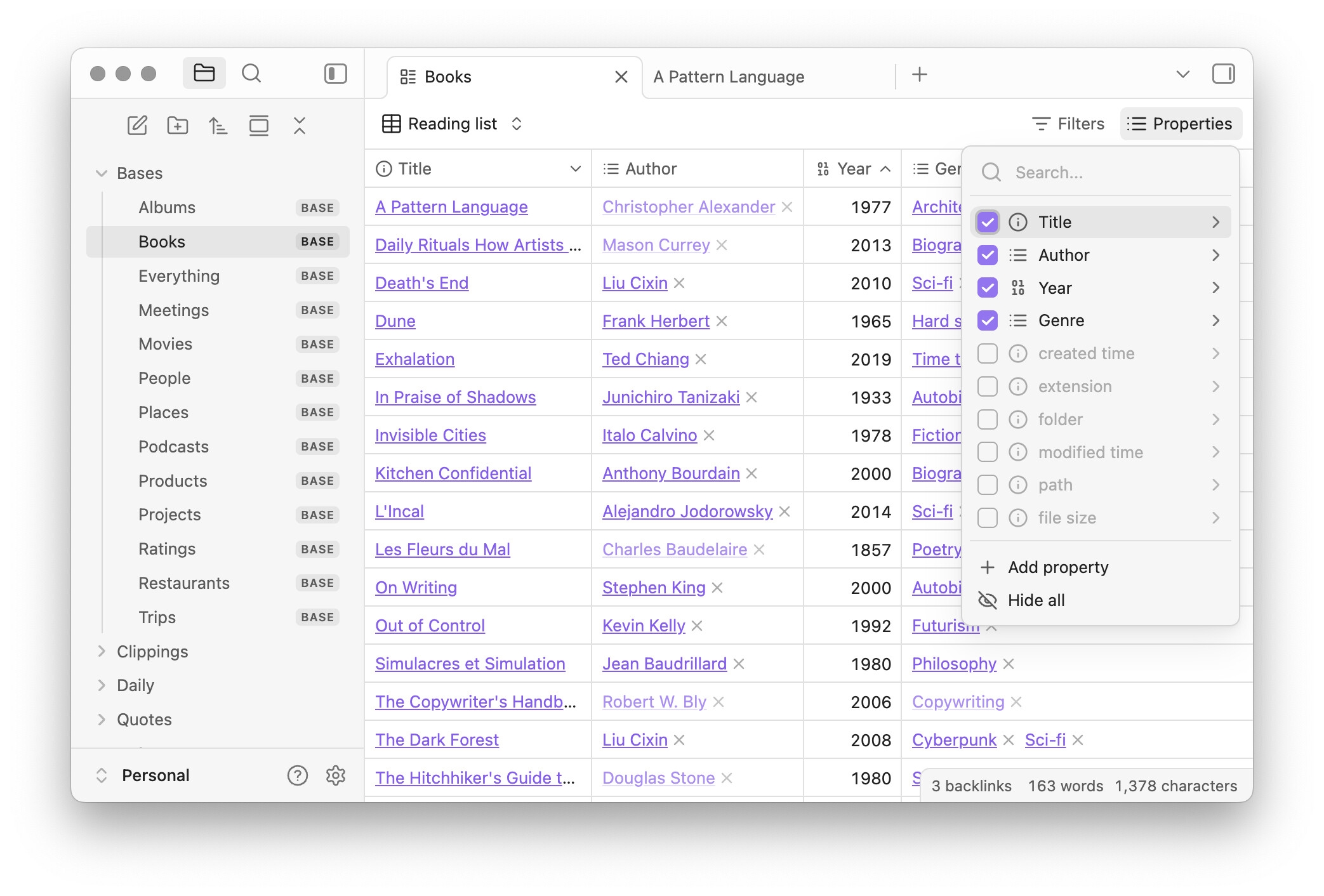 detalhes das melhorias na organização de conteúdos