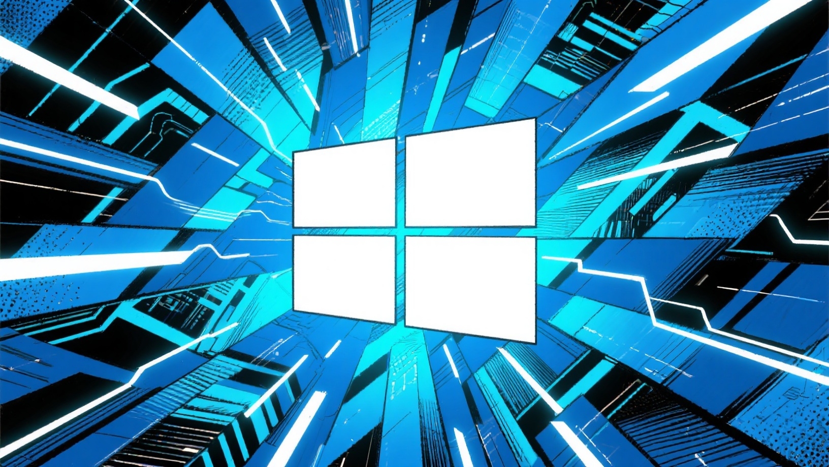 Windows 10 em fundo azul elétrico