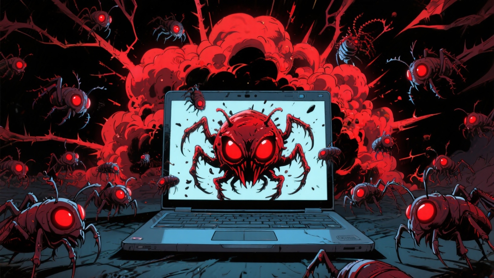 malware em cima de um computador portátil
