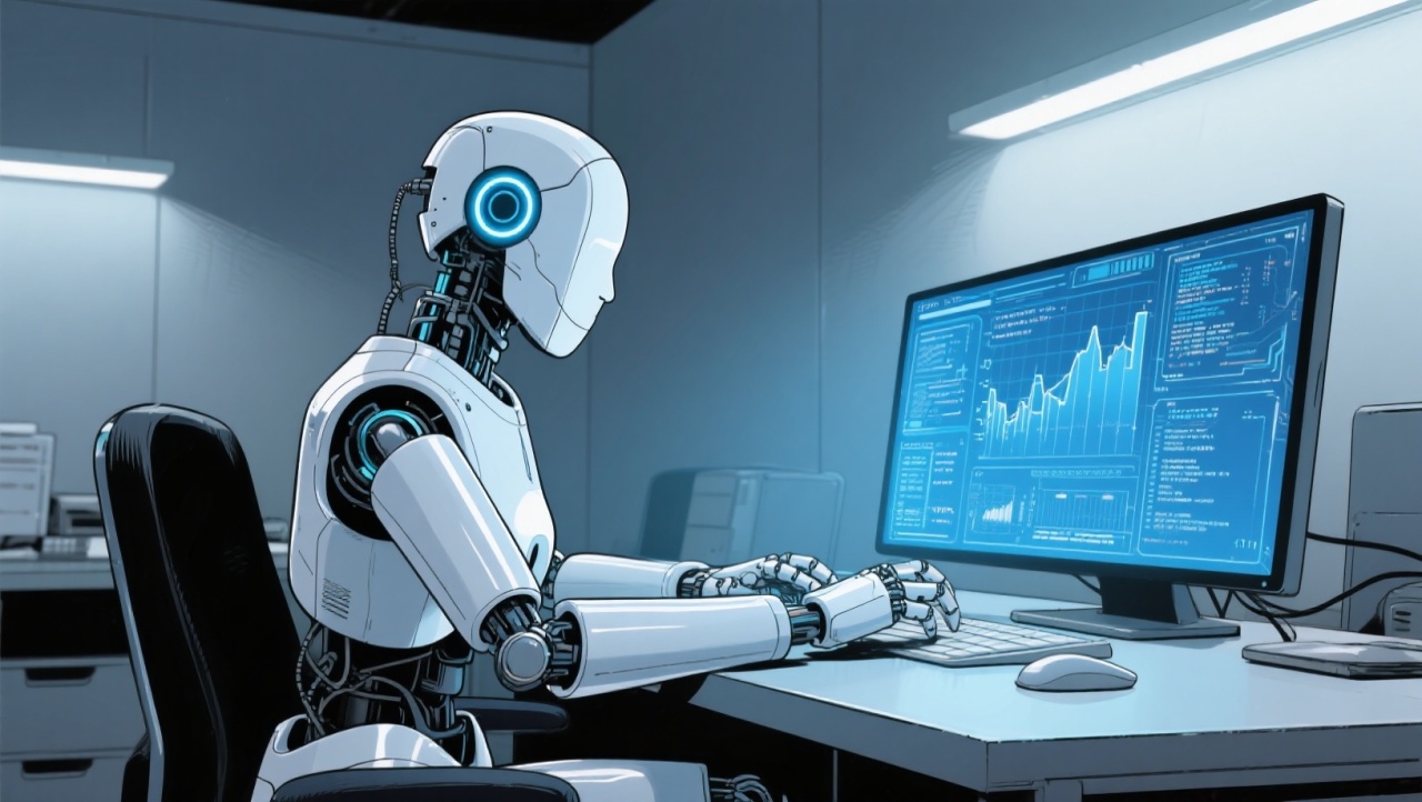 Robot em frente de um computador