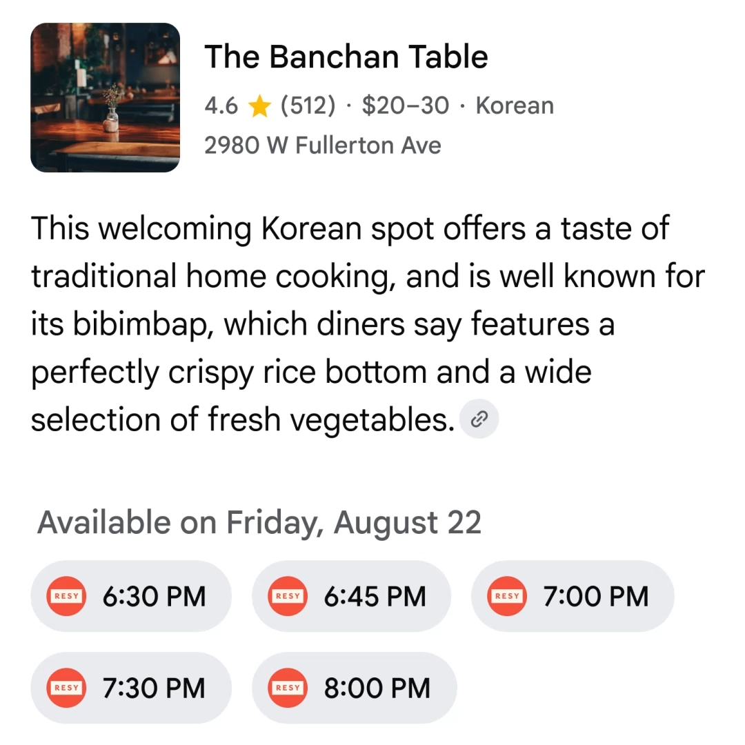 marcação de jantares pela AI mode da Google